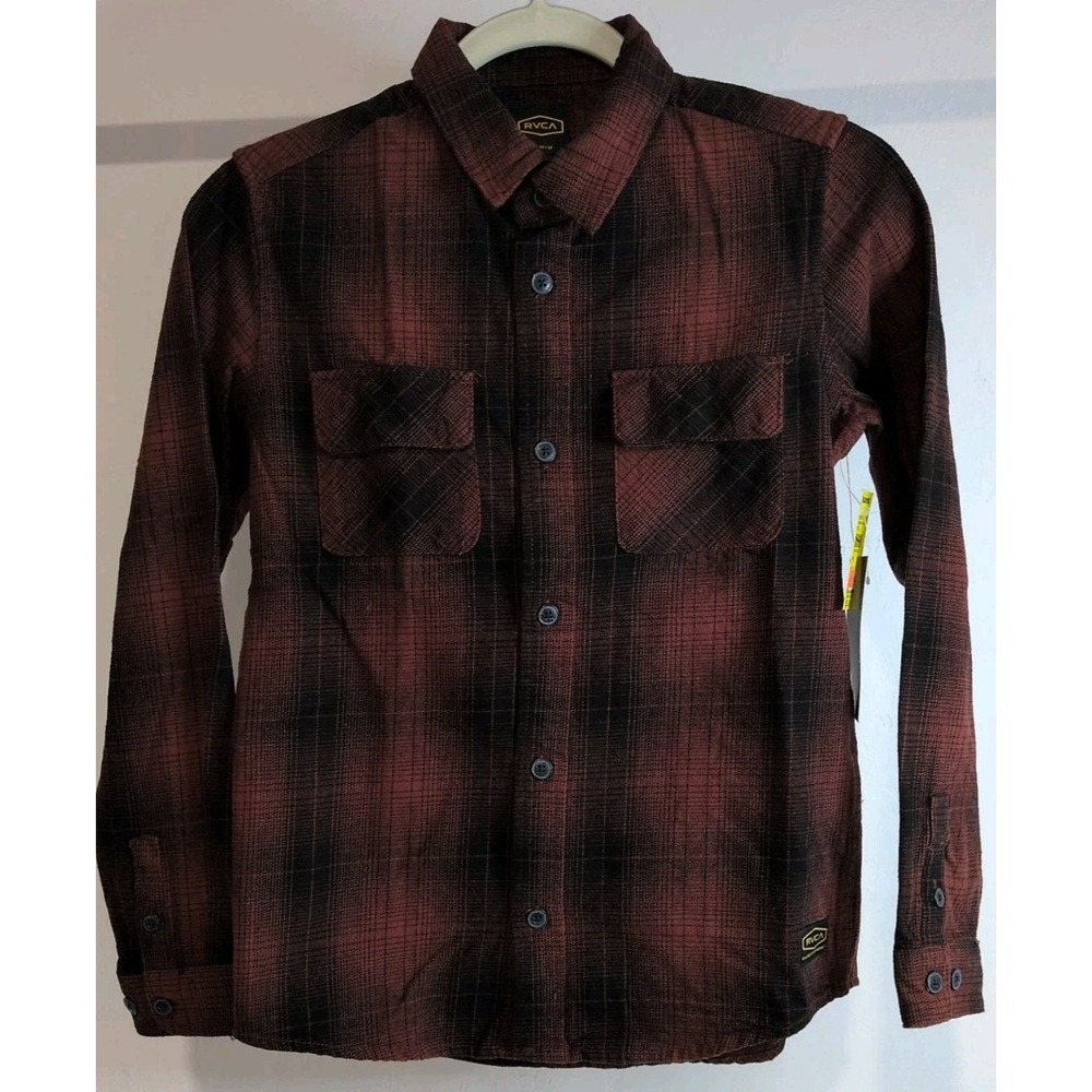 RVCA DayShift‎ Flannel Youth Red Plaid Long Sleeves Shirt Medium New With Tags